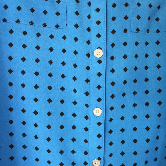 CROFT & BARROW WOMEN DIAMOND CHECK LONG SLEEVE BUTTON BLOUSE TOP SZ L ROYAL BLUE - Picture 9 of 16